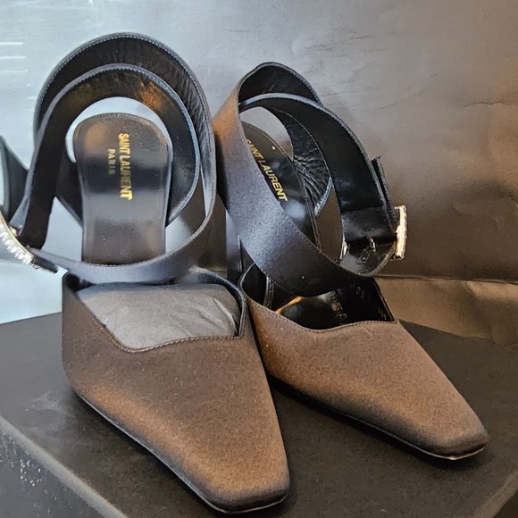 Saint Laurent Satin Slingback Heels in Black, Size 8.5 US - Picture 5 of 6